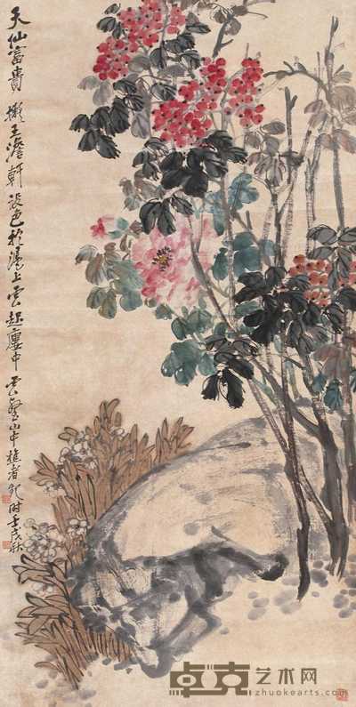赵云壑 1922年作 天仙富贵 立轴 138×70cm